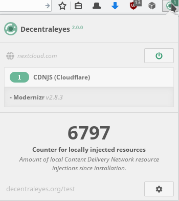 The Decentraleyes extension blocking a CDN request.